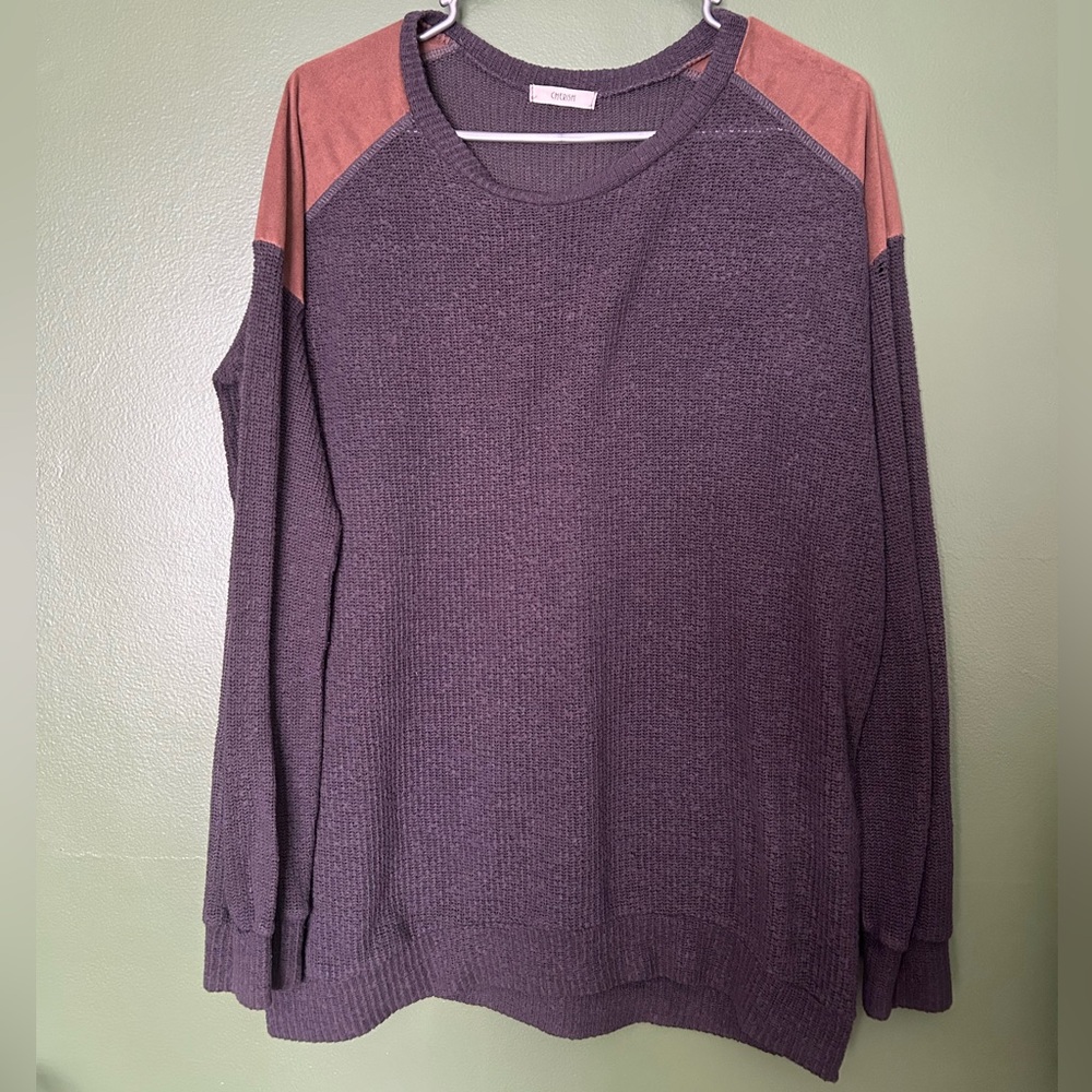 Cherish Charcoal and Rust Crew Neck Sweater